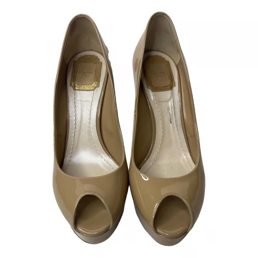 Christian Dior Patent Leather Beige Peep Toe - Picture 1 of 7